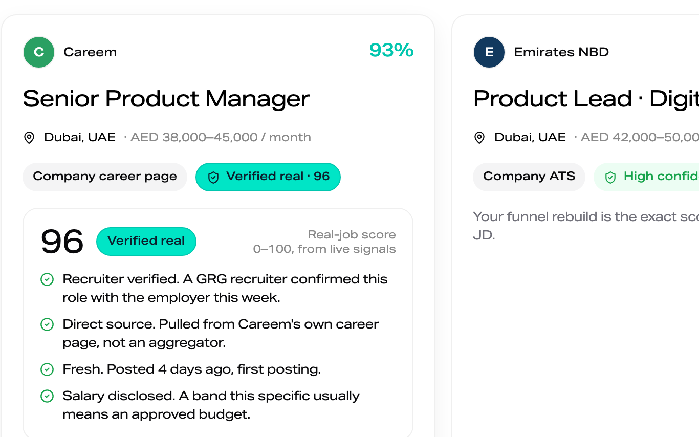 Zorwa Job Hub showing a role scored against a member's CV